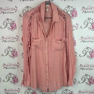 Warehouse one long sleeve corset Pink Button-Down Shirt with Sleeve Details